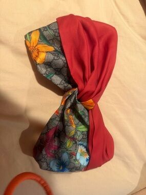 Gucci Red Floral Twisted Silk Headband